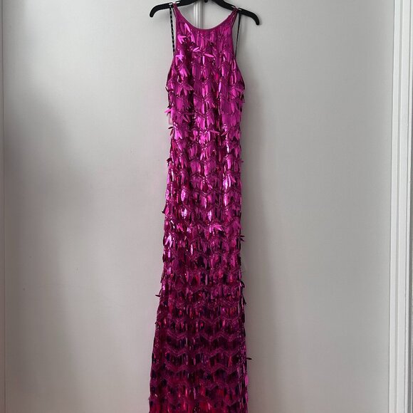 Tadashi Shoji Madysin Pink Sequin Fringe Gown - Picture 1 of 6
